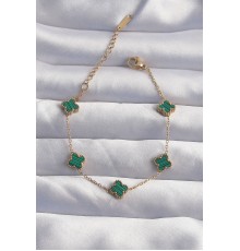 316L Çelik Baby Boy Gold Renk Çizgili Yeşil Mineli Yonca Bileklik - TJ-BB6271