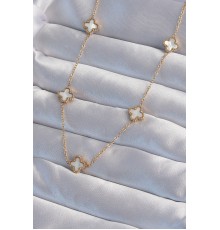 316L Çelik Gold Renk Minimal Beyaz Sedefli Yonca Kolye - TJ-BKO9002