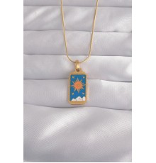 316L Çelik Gold Renk Mavi Mineli Güneş Model Tarot Kolye - TJ-BKO9026