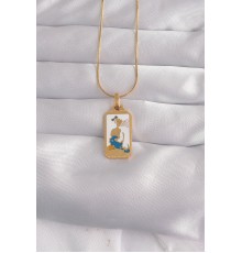 316L Çelik Gold Renk Beyaz Mineli Kız Figür Tarot Kolye - TJ-BKO9027