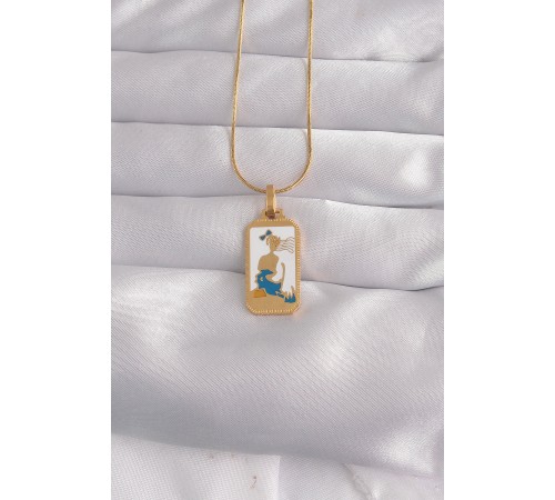 316L Çelik Gold Renk Beyaz Mineli Kız Figür Tarot Kolye - TJ-BKO9027