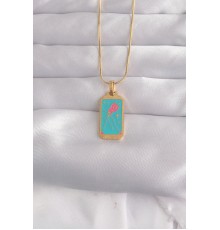 316L Çelik Gold Renk Mavi Mineli Tarot Kolye - TJ-BKO9030