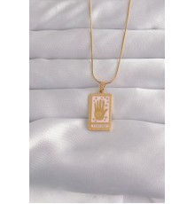 316L Çelik Gold Renk Pembe Mineli El Figür Tarot Kolye - TJ-BKO9031