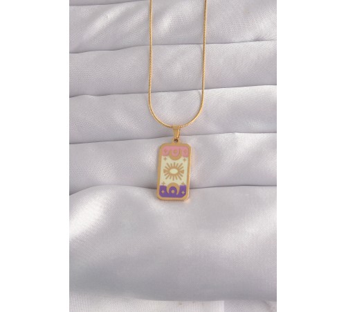 316L Çelik Gold Renk Karışık Mineli Ay Figür Tarot Kolye - TJ-BKO9032