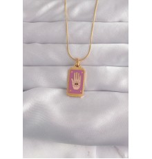 316L Çelik Gold Renk Mor Mineli El Figür Tarot Kolye - TJ-BKO9034