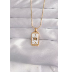 316L Çelik Gold Renk Beyaz Mineli Göz Figür Tarot Kolye - TJ-BKO9037
