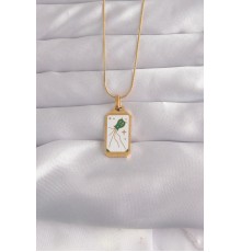 316L Çelik Gold Renk Beyaz Mineli Tarot Kolye - TJ-BKO9039