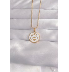 316L Çelik Gold Renk Beyaz Mineli Karışık Figürlü Tarot Kolye - TJ-BKO9041