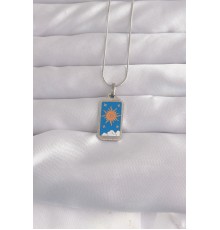 316L Çelik Gümüş Renk Mavi Mineli Güneş Model Tarot Kolye - TJ-BKO9042