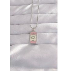 316L Çelik Gümüş Renk Pembe Mineli Ay Figür Tarot Kolye - TJ-BKO9045