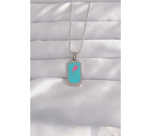 316L Çelik Gümüş Renk Mavi Mineli Tarot Kolye - TJ-BKO9046