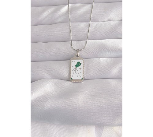 316L Çelik Gümüş Renk Beyaz Mineli Tarot Kolye - TJ-BKO9048