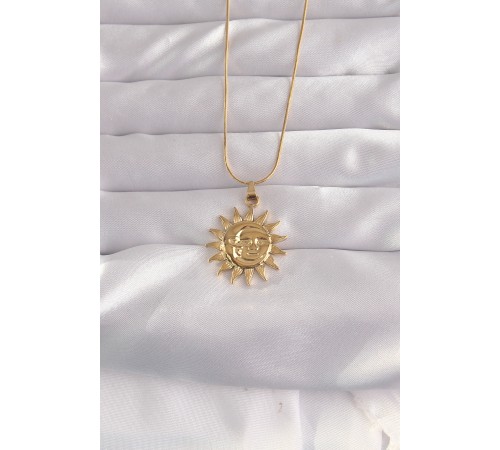 316L Çelik Gold Renk Güneş Figür Vintage Kolye - TJ-BKO9060