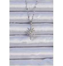 316L Çelik Zincir Gümüş Renk Zirkon Taşlı Kutup Yıldızı Kolye - TJ-BKO9064