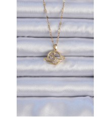 316L Çelik Zincir Altın Renk Zirkon Taşlı Yıldızlı Satürn Kolye - TJ-BKO9071