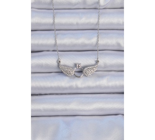 316L Çelik Zincir Gümüş Renk Kanatlı Tektaş Kolye - TJ-BKO9078