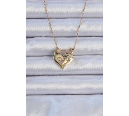 316L Çelik Zincir Altın Renk Zirkon Taşlı Mıknatıslı Kalp Kolye - TJ-BKO9081