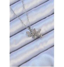 316L Çelik Zincir Gümüş Renk Zirkon Taşlı Fil Kolye - TJ-BKO9092