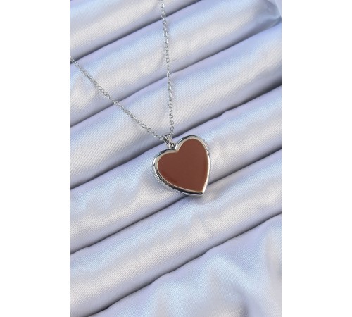 316L Çelik Zincir Gümüş Renk Mineli İçi Açılan Kalp Kolye - TJ-BKO9098