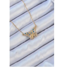 316L Çelik Zincir Altın Renk Zirkon Taşlı Nazarlı Kolye - TJ-BKO9101