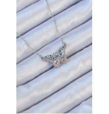 316L Çelik Zincir Gümüş Renk Zirkon Taşlı Nazarlı Kolye - TJ-BKO9102