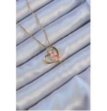 316L Çelik Zincir Altın Renk Mineli Figür Zirkon Taşlı Kalp Kolye - TJ-BKO9107