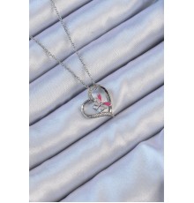 316L Çelik Zincir Gümüş Renk Mineli Figür Zirkon Taşlı Kalp Kolye - TJ-BKO9108