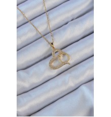 316L Çelik Zincir Altın Renk Zirkon Taşlı Yüzüklü Kalp Kolye - TJ-BKO9145