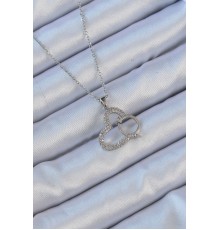 316L Çelik Zincir Gümüş Renk Zirkon Taşlı Yüzüklü Kalp Kolye - TJ-BKO9146