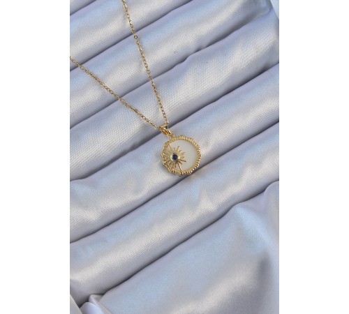 316L Çelik Altın Renk Zirkon Taşlı Mineli Kutup Yıldızı Kolye - TJ-BKO9147