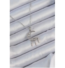 316L Çelik Zincir Gümüş Renk İşlemeli Zirkon Taşlı Ay Kolye - TJ-BKO9172