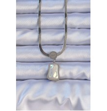 316L Çelik Gümüş Renk İtalyan Zincir Ezme Taşlı Kolye - TJ-BKO9206