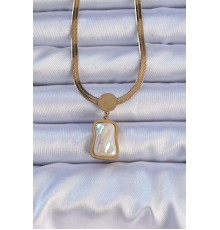 316L Çelik Gold Renk İtalyan Zincir Ezme Taşlı Kolye - TJ-BKO9207