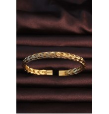 316L Çelik Altın Renk Kalın Yassı Örgü Model Erkek Bileklik - TJ-EB3674