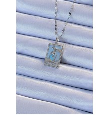 316L Çelik Zincir Gümüş Renk Mavi Mineli Tarot Kolye - TJ-BKO9210