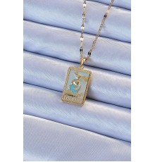 316L Çelik Zincir Altın Renk Mavi Mineli Tarot Kolye - TJ-BKO9211