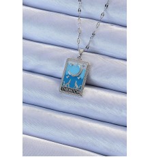 316L Çelik Zincir Gümüş Renk Mavi Mineli Ay Figür Tarot Kolye - TJ-BKO9212