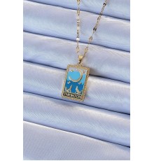 316L Çelik Zincir Altın Renk Mavi Mineli Ay Figür Tarot Kolye - TJ-BKO9213
