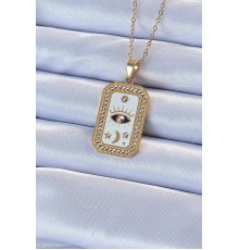 316L Çelik Zincir Altın Renk Mineli Zirkon Taşlı Göz Figür Tarot Kolye - TJ-BKO9215