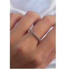 Pirinç Gümüş Renk Minimal Sıralı Zirkon Taşlı Ayarlanabilir Yüzük - TJ-BYK3292