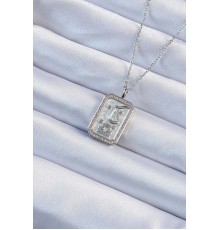 316L Çelik Zincir Gümüş Renk Zirkon Taşlı Çerçeveli Tarot Kolye - TJ-BKO9234