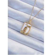 316L Çelik Zincir Altın Renk Beyaz Mineli Tarot Kolye - TJ-BKO9249