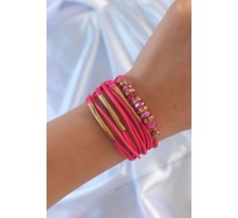 Pembe Renk Zirkon Taşlı Metal Aksesuarlı İpli Çoklu Bileklik - TJ-BB6357