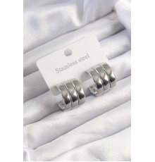 316L Çelik Gümüş Renk 3lü Görünüm Bombe Model Yarım Halka Küpe - TJ-BKP9490