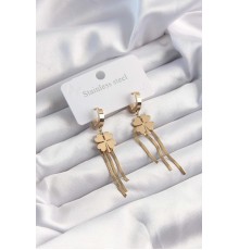 316L Çelik Altın Renk İtalyan Zincirli Yonca Model Halka Küpe - TJ-BKP9494