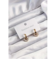 316L Çelik Altın Renk Zirkon Taşlı Halka Model Küpe - TJ-BKP9499