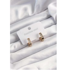 316L Çelik Altın Renk Zirkon Taşlı Halka Model Küpe - TJ-BKP9500