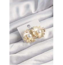 Pirinç Gold Renk Zirkon Taşlı Parlayan İnci Taneleri Küpe - TJ-BKP9505