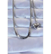 316L Çelik Gümüş Renk Küp Zincirli Kalpli Kolye - TJ-BKO9258