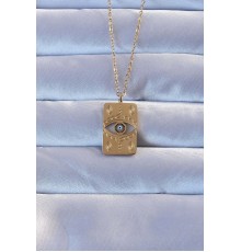 316L Altın Renk İşlemeli Nazarlı Vintage Kolye - TJ-BKO9266